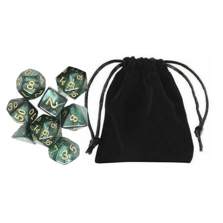 Polyhedral Dice Set (8) w/ Personal Dice bag 11A FRONTLINE GAMES