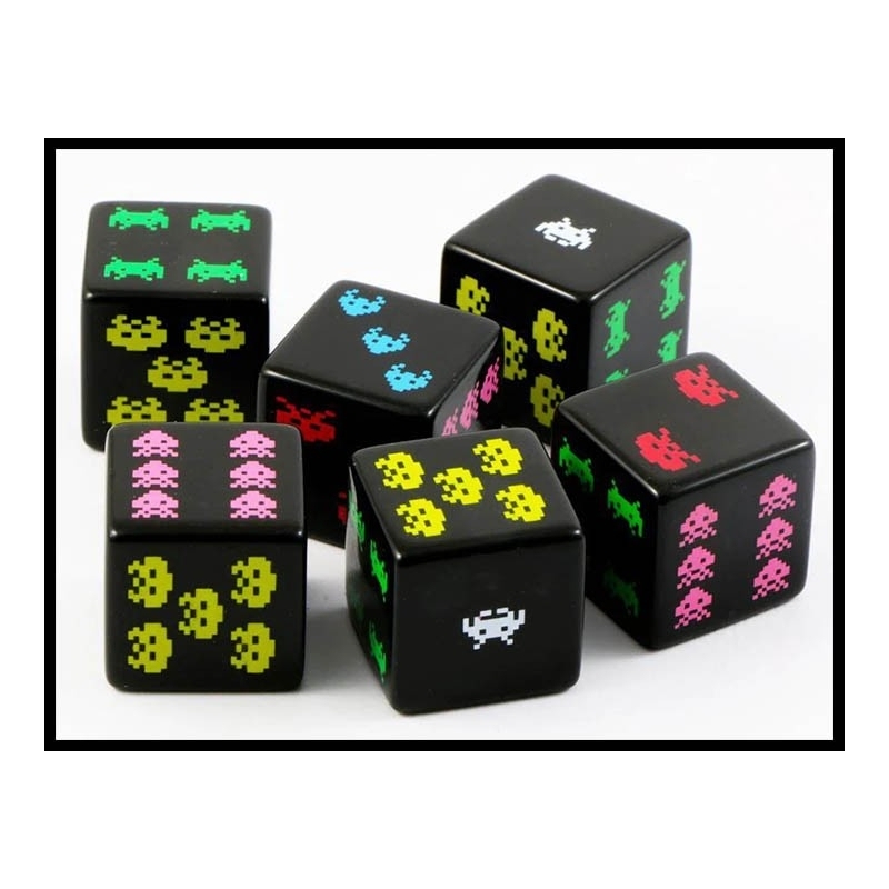 SPACE INVADER Dice Set (6) 8-bit-dice TURN ONE GAMING